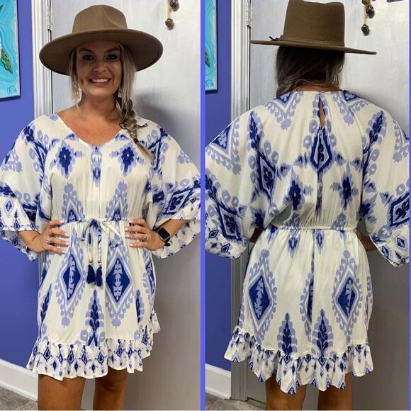 NWT- Romantic Gypsy- Women’s Blue & White Plus Size Conch Waist Dress, Size 2X - Picture 7 of 12